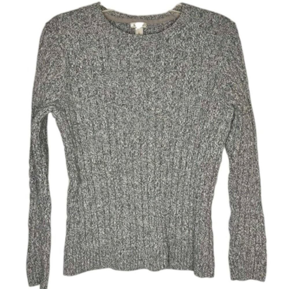 L.L. Bean Cable Knit 100% Cotton Crewneck Sweater - Heathered Gray - L